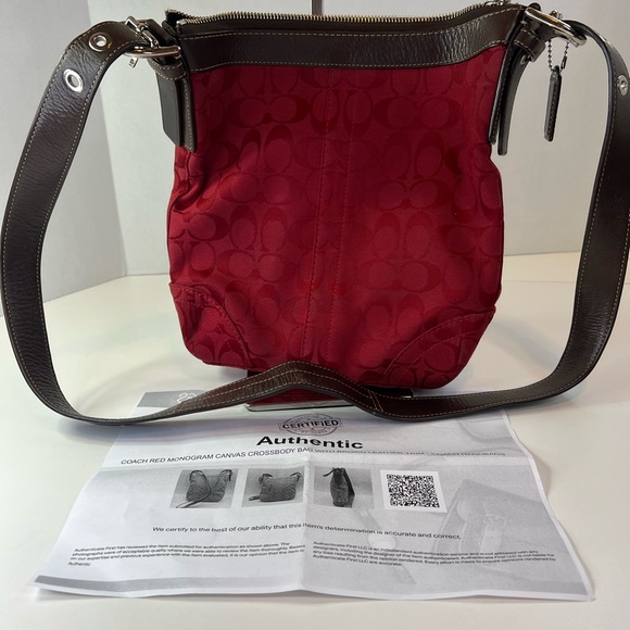 Coach Red Jacquard Crossbody w/Brown Leather Strap w/COA - Picture 9 of 10